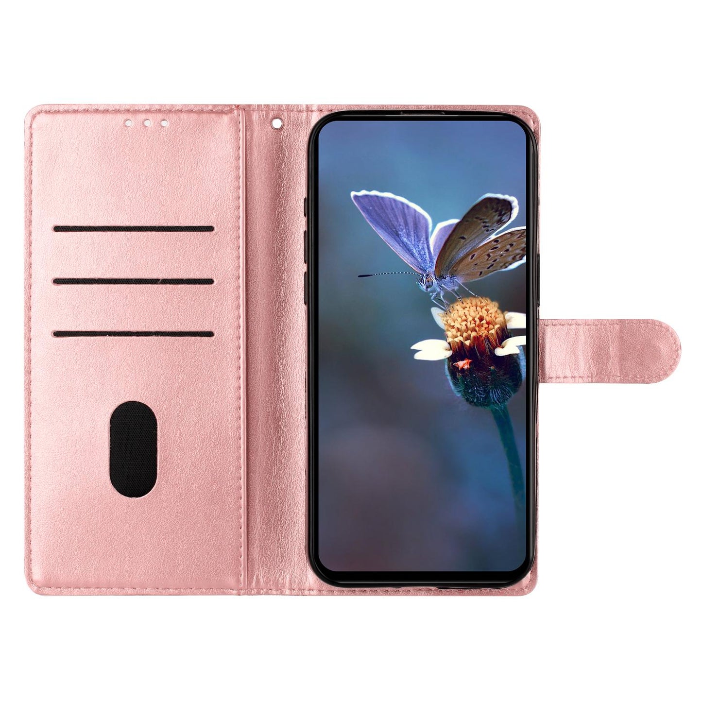 For Redmi K90 Pro Max/Poco F8 Ultra Cherry Blossom Butterfly Skin Feel Embossed PU Phone Case(Rose Gold)