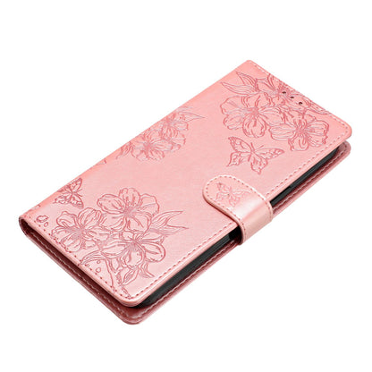 For Redmi K90 Pro Max/Poco F8 Ultra Cherry Blossom Butterfly Skin Feel Embossed PU Phone Case(Rose Gold)
