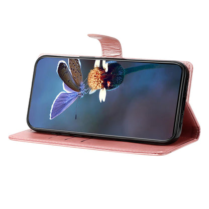 For Redmi K90 Pro Max/Poco F8 Ultra Cherry Blossom Butterfly Skin Feel Embossed PU Phone Case(Rose Gold)