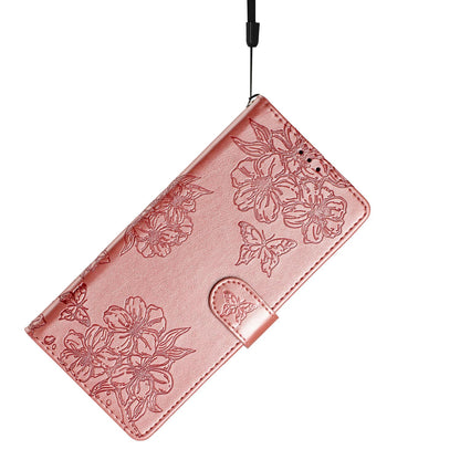 For Redmi K90 Pro Max/Poco F8 Ultra Cherry Blossom Butterfly Skin Feel Embossed PU Phone Case(Rose Gold)