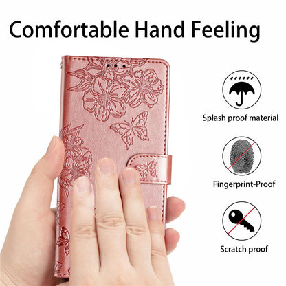 For Redmi K90 Pro Max/Poco F8 Ultra Cherry Blossom Butterfly Skin Feel Embossed PU Phone Case(Rose Gold)