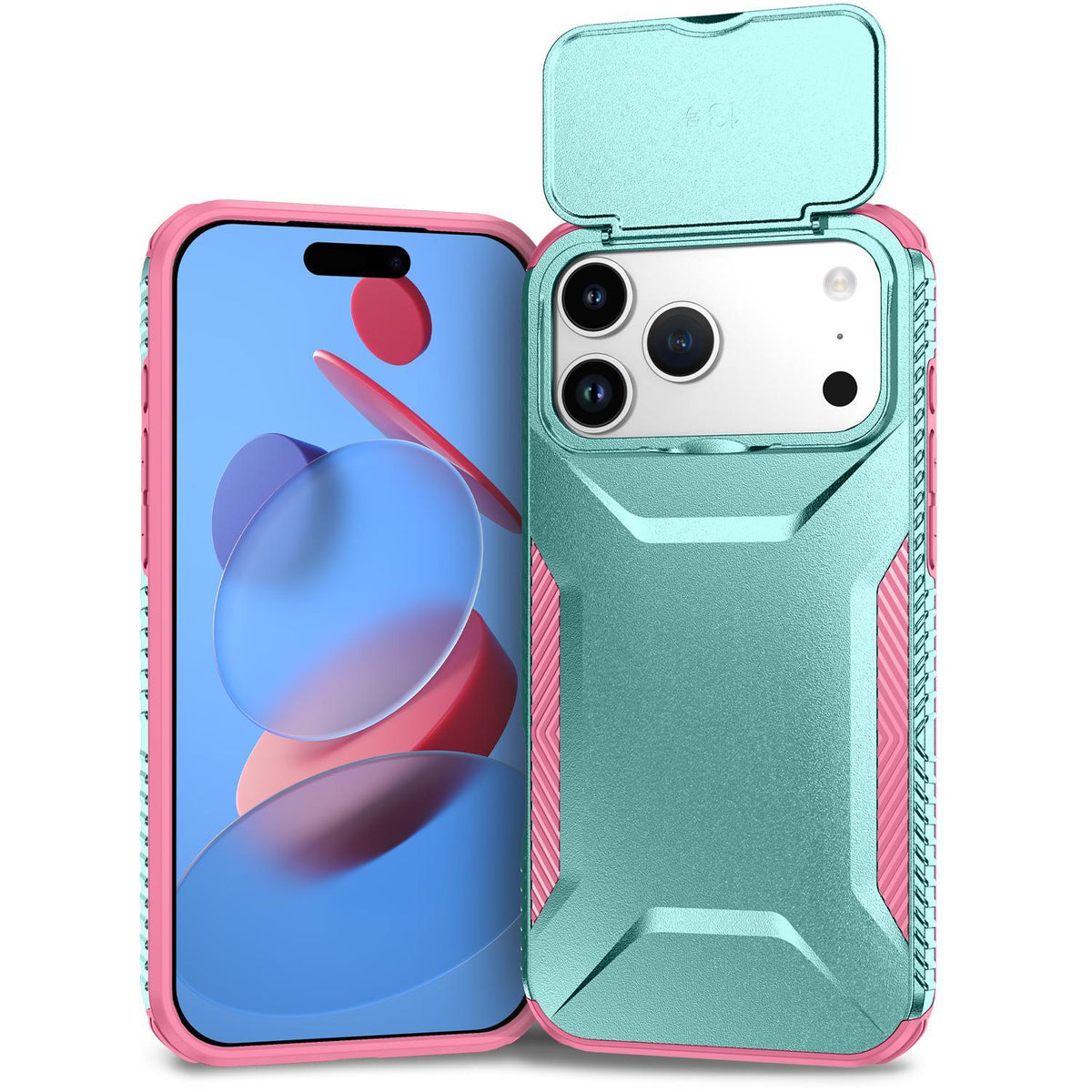For iPhone 18 Pro Max / 18 Pro Max Sliding Camshield Phone Case - Pink + Grey Green - EDA006651722B