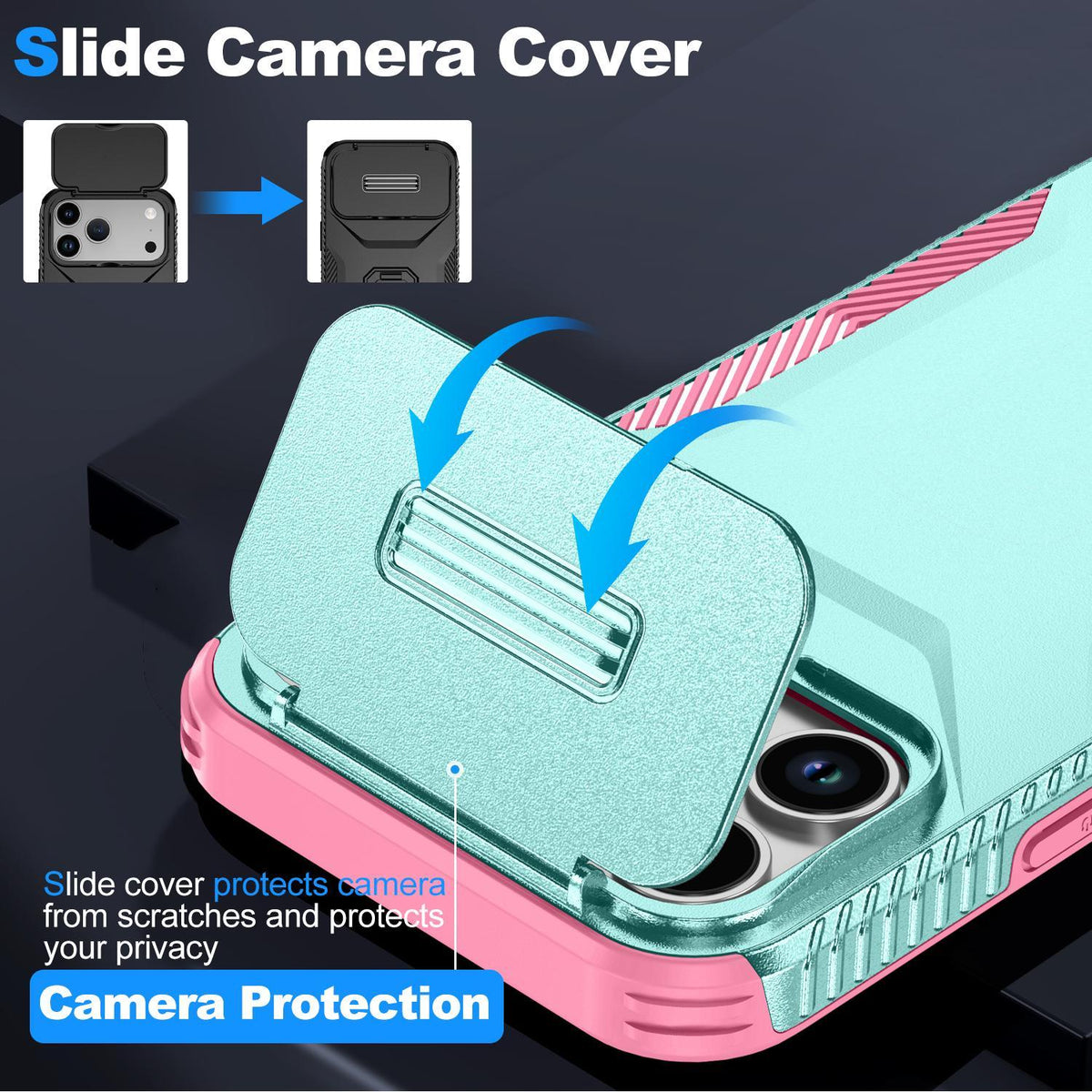 For iPhone 18 Pro Max / 18 Pro Max Sliding Camshield Phone Case - Pink + Grey Green - EDA006651722B