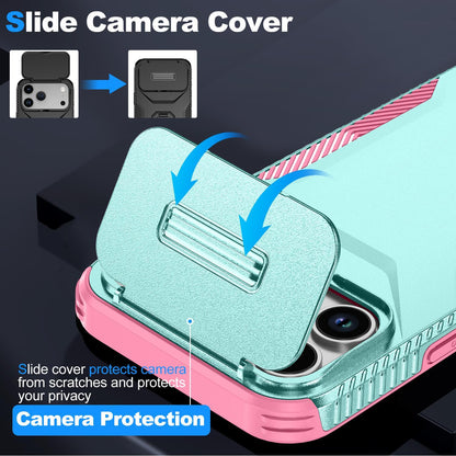 For iPhone 18 Pro Max / 18 Pro Max Sliding Camshield Phone Case - Pink + Grey Green - EDA006651722B