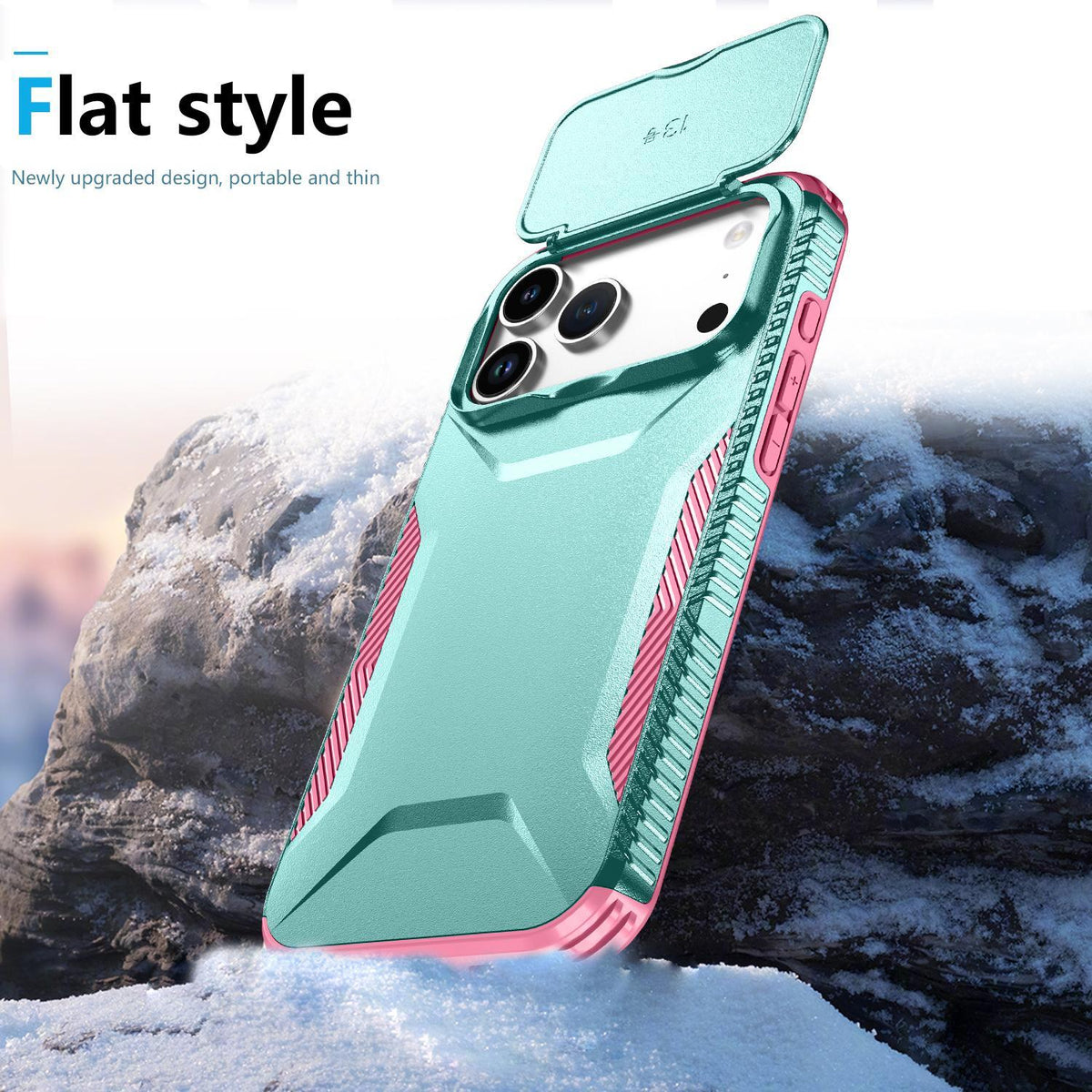 For iPhone 18 Pro Max / 18 Pro Max Sliding Camshield Phone Case - Pink + Grey Green - EDA006651722B