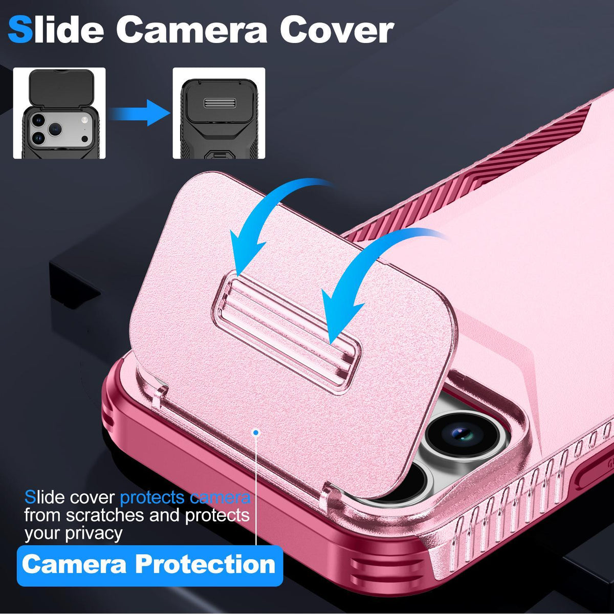 For iPhone 18 Pro Max / 18 Pro Max Sliding Camshield Phone Case - Pink + Rose Red - EDA006651722C