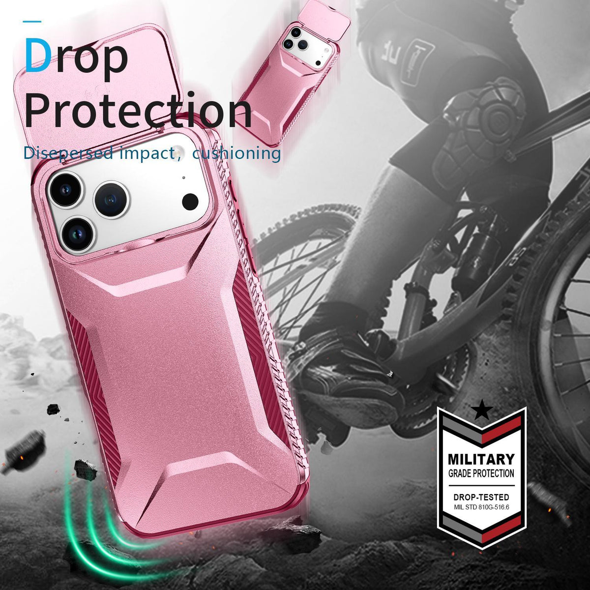 For iPhone 18 Pro Max / 18 Pro Max Sliding Camshield Phone Case - Pink + Rose Red - EDA006651722C