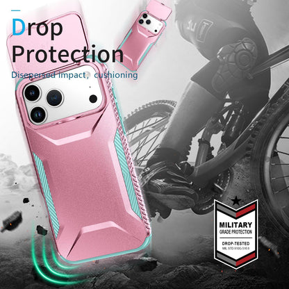 For iPhone 18 Pro Max / 18 Pro Max Sliding Camshield Phone Case - Grey Green + Pink - EDA006651722F