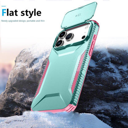 For iPhone 18 Pro / 18 Pro Sliding Camshield Phone Case - Pink + Grey Green - EDA006651723B