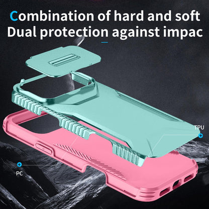 For iPhone 18 Pro / 18 Pro Sliding Camshield Phone Case - Pink + Grey Green - EDA006651723B