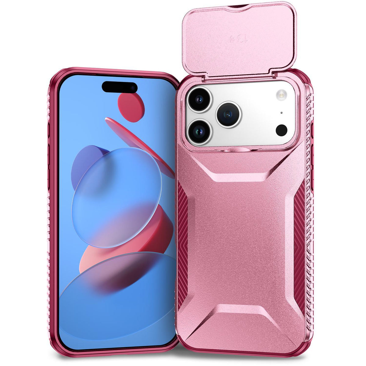 For iPhone 18 Pro / 18 Pro Sliding Camshield Phone Case - Pink + Rose Red - EDA006651723C