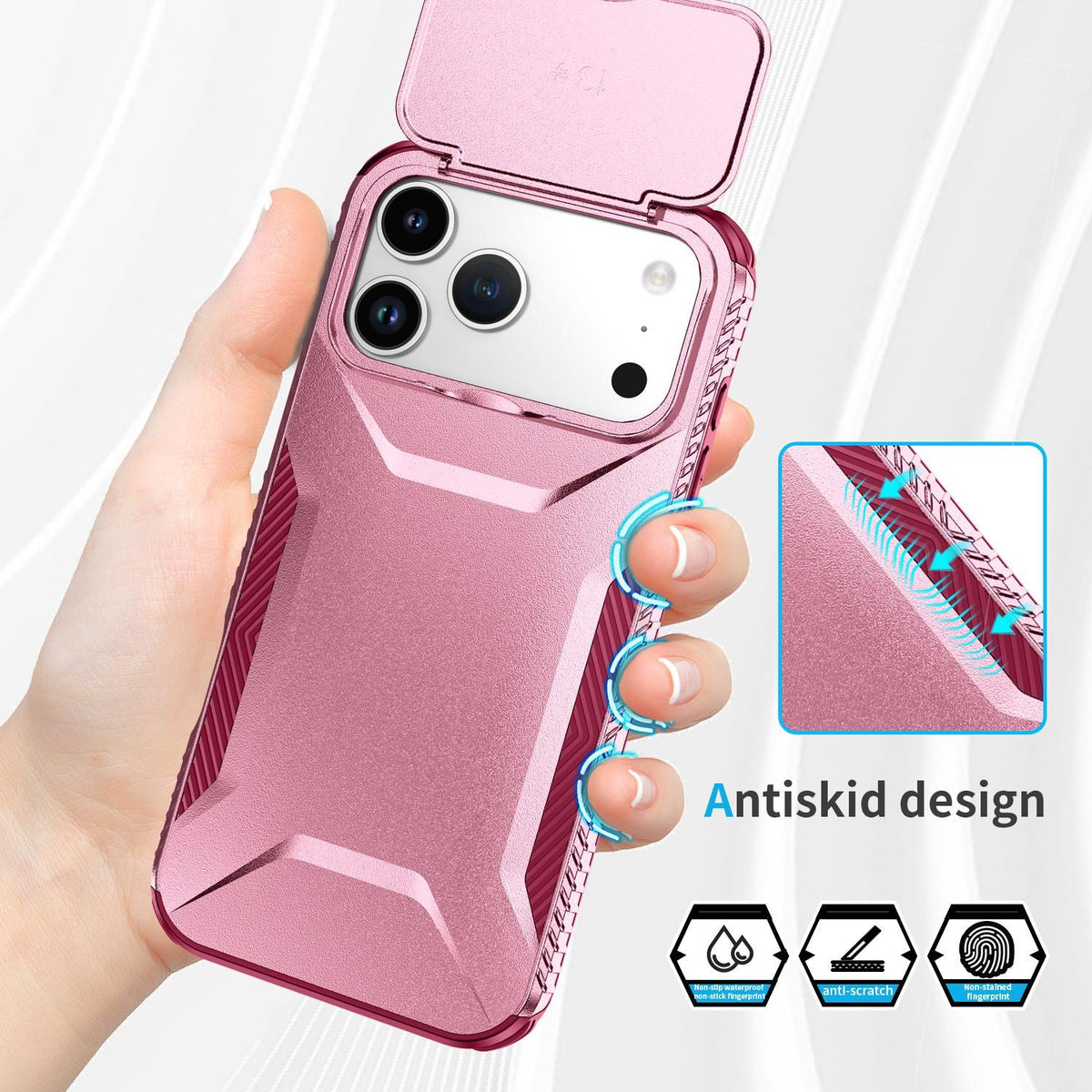 For iPhone 18 Pro / 18 Pro Sliding Camshield Phone Case - Pink + Rose Red - EDA006651723C