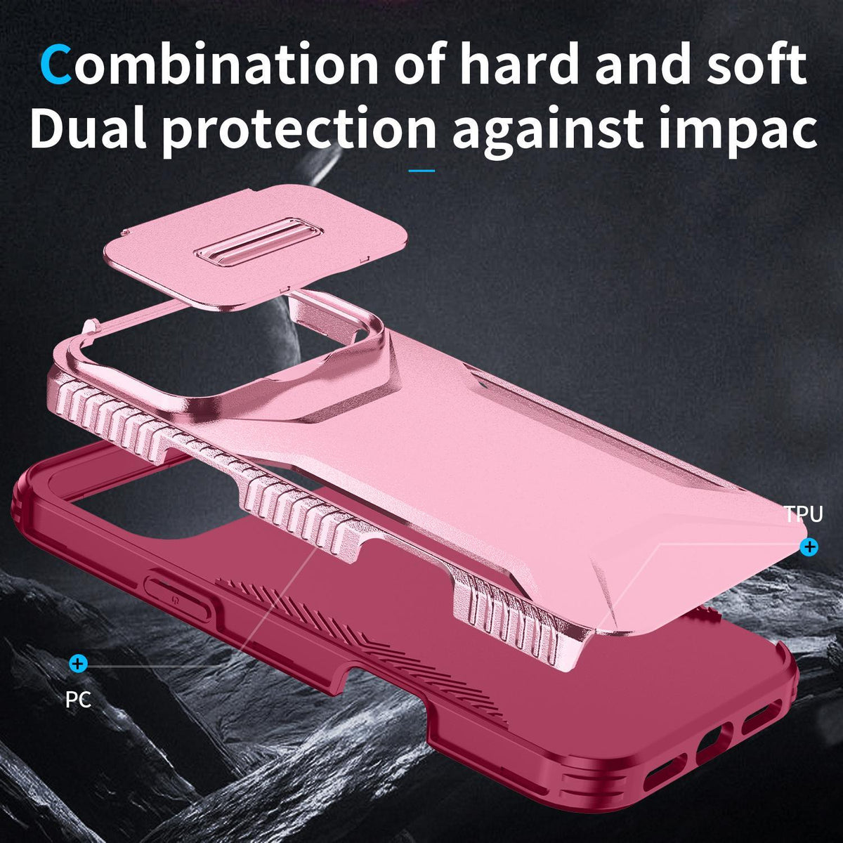 For iPhone 18 Pro / 18 Pro Sliding Camshield Phone Case - Pink + Rose Red - EDA006651723C