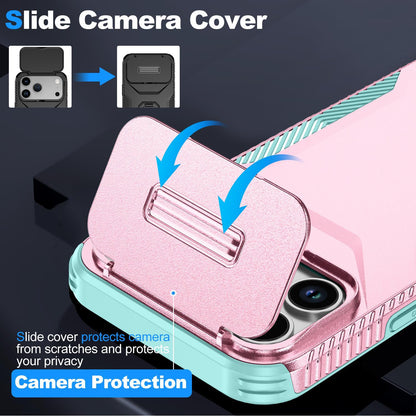 For iPhone 18 Pro / 18 Pro Sliding Camshield Phone Case - Grey Green + Pink - EDA006651723F