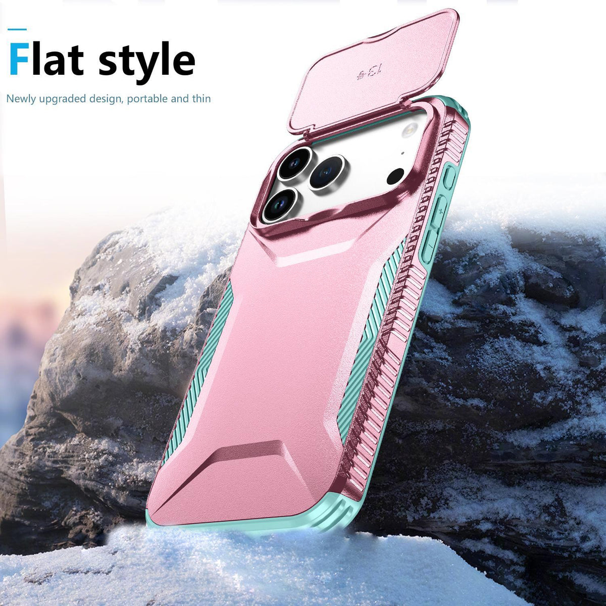 For iPhone 18 Pro / 18 Pro Sliding Camshield Phone Case - Grey Green + Pink - EDA006651723F