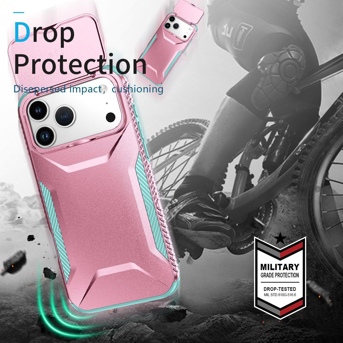 For iPhone 18 Pro / 18 Pro Sliding Camshield Phone Case - Grey Green + Pink - EDA006651723F