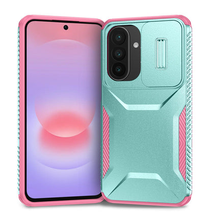 For Galaxy A27 5G Sliding Camshield Phone Case - Pink + Grey Green - EDA006652213B
