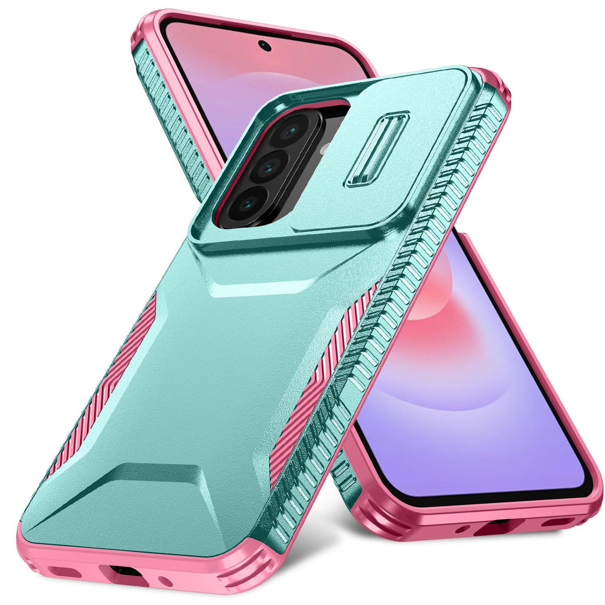 For Galaxy A27 5G Sliding Camshield Phone Case - Pink + Grey Green - EDA006652213B