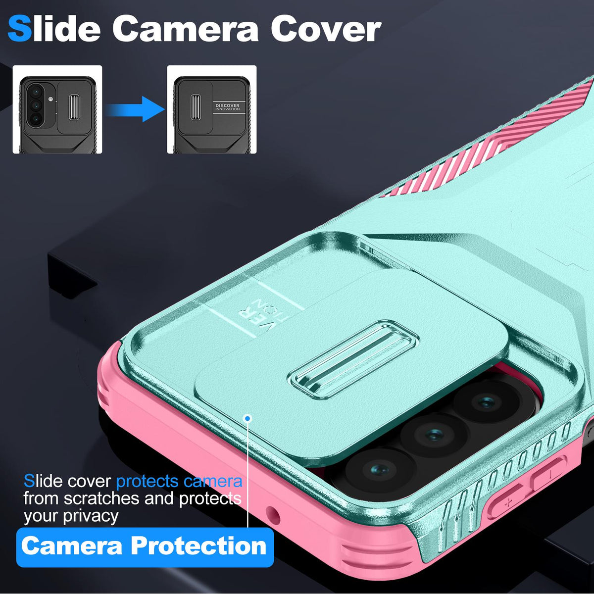 For Galaxy A27 5G Sliding Camshield Phone Case - Pink + Grey Green - EDA006652213B