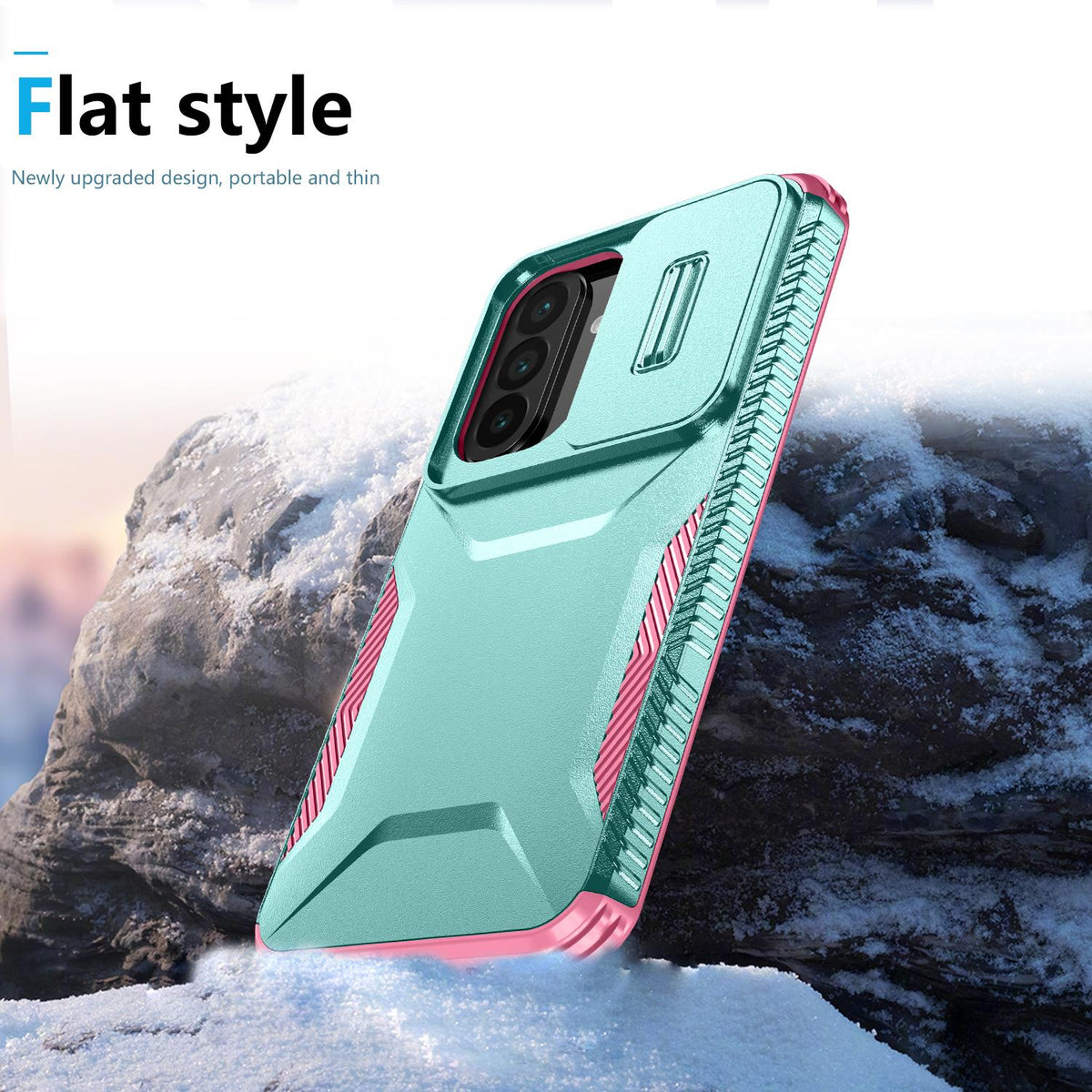For Galaxy A27 5G Sliding Camshield Phone Case - Pink + Grey Green - EDA006652213B