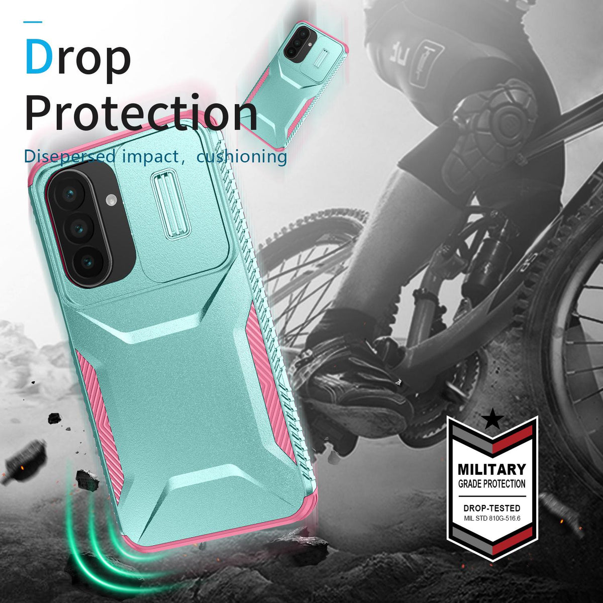 For Galaxy A27 5G Sliding Camshield Phone Case - Pink + Grey Green - EDA006652213B