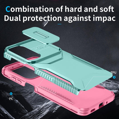 For Galaxy A27 5G Sliding Camshield Phone Case - Pink + Grey Green - EDA006652213B
