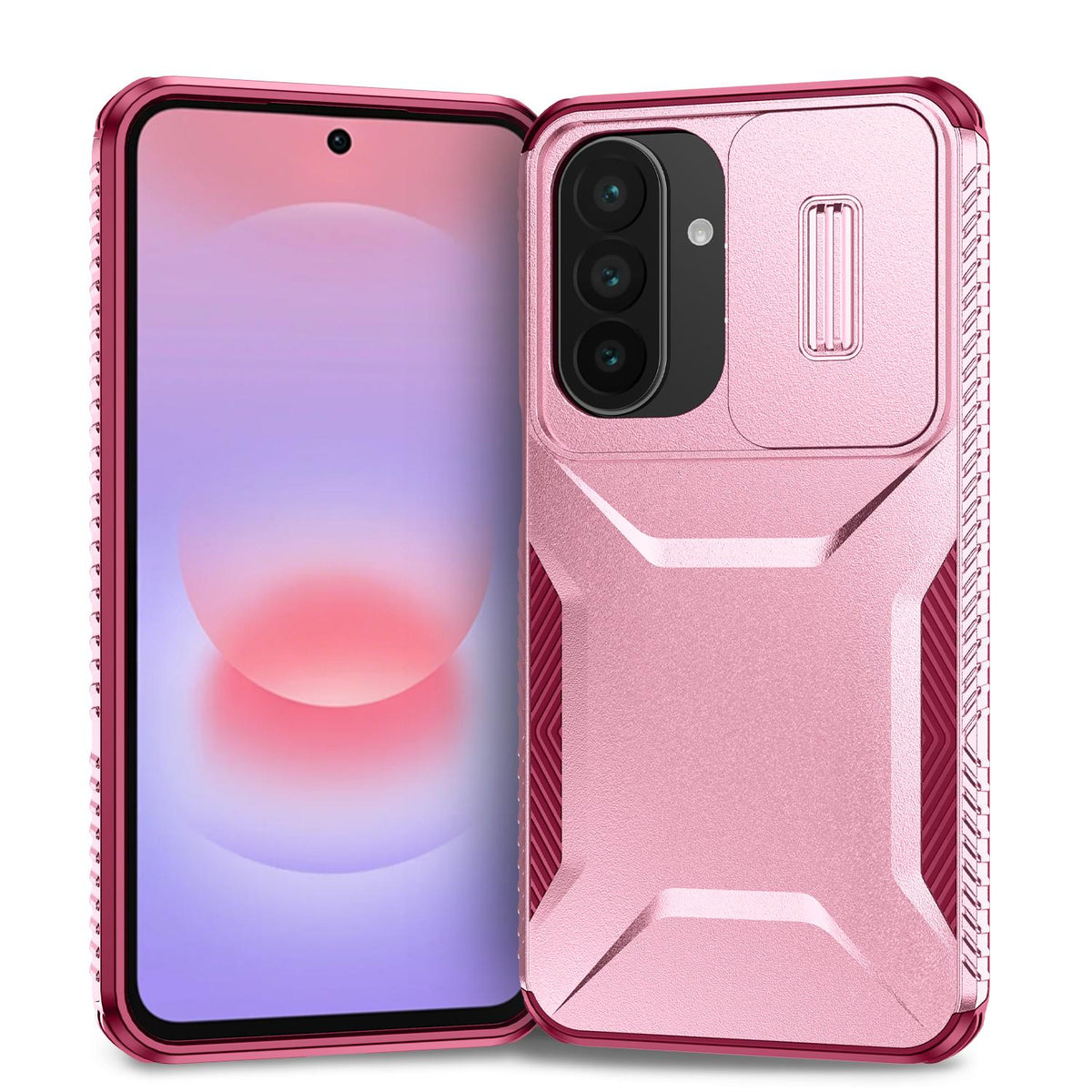 For Galaxy A27 5G Sliding Camshield Phone Case - Pink + Rose Red - EDA006652213C