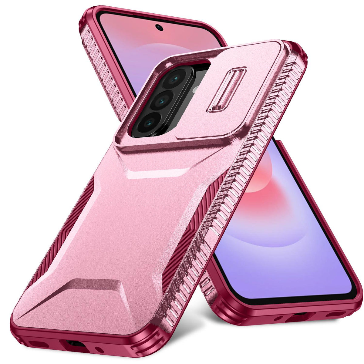 For Galaxy A27 5G Sliding Camshield Phone Case - Pink + Rose Red - EDA006652213C