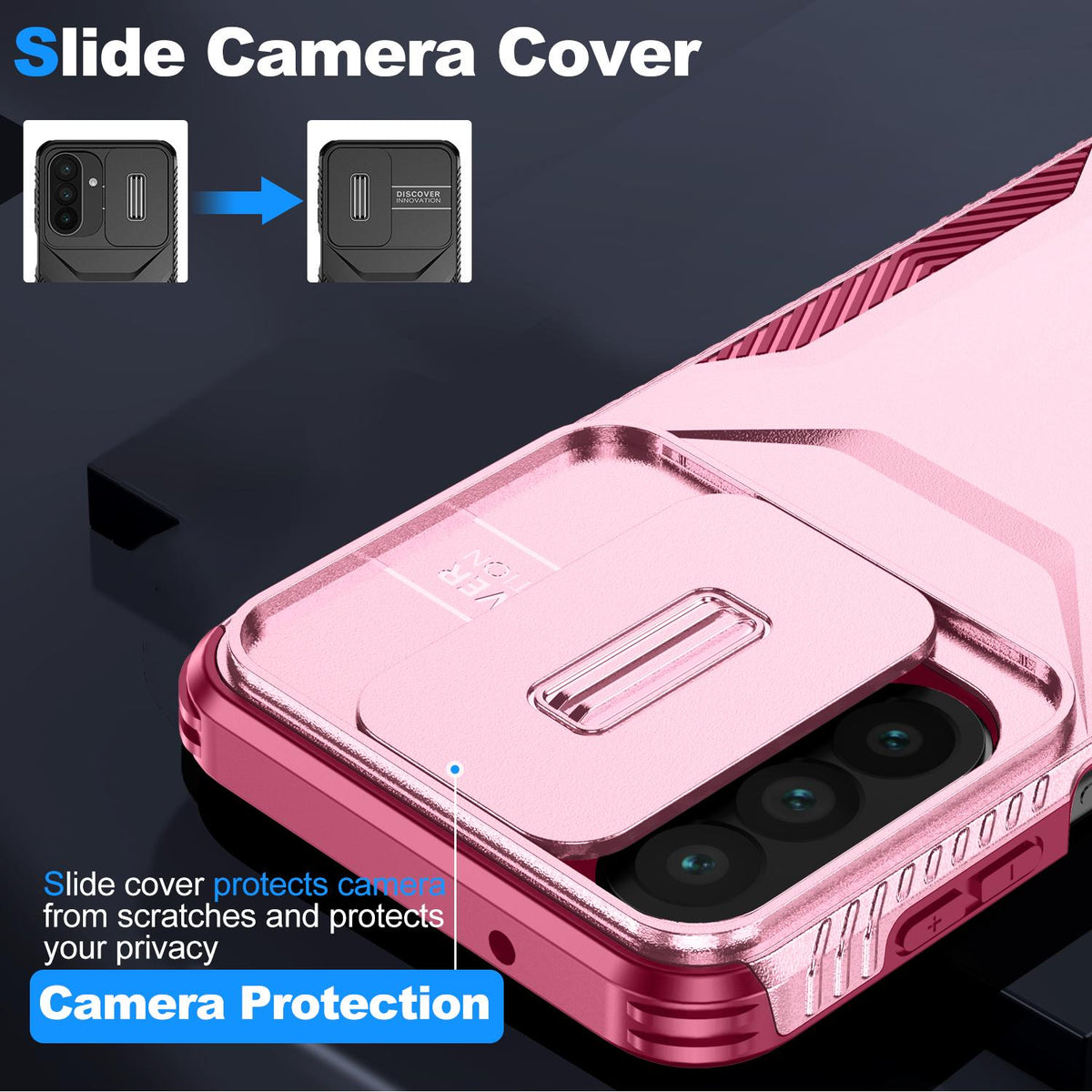For Galaxy A27 5G Sliding Camshield Phone Case - Pink + Rose Red - EDA006652213C