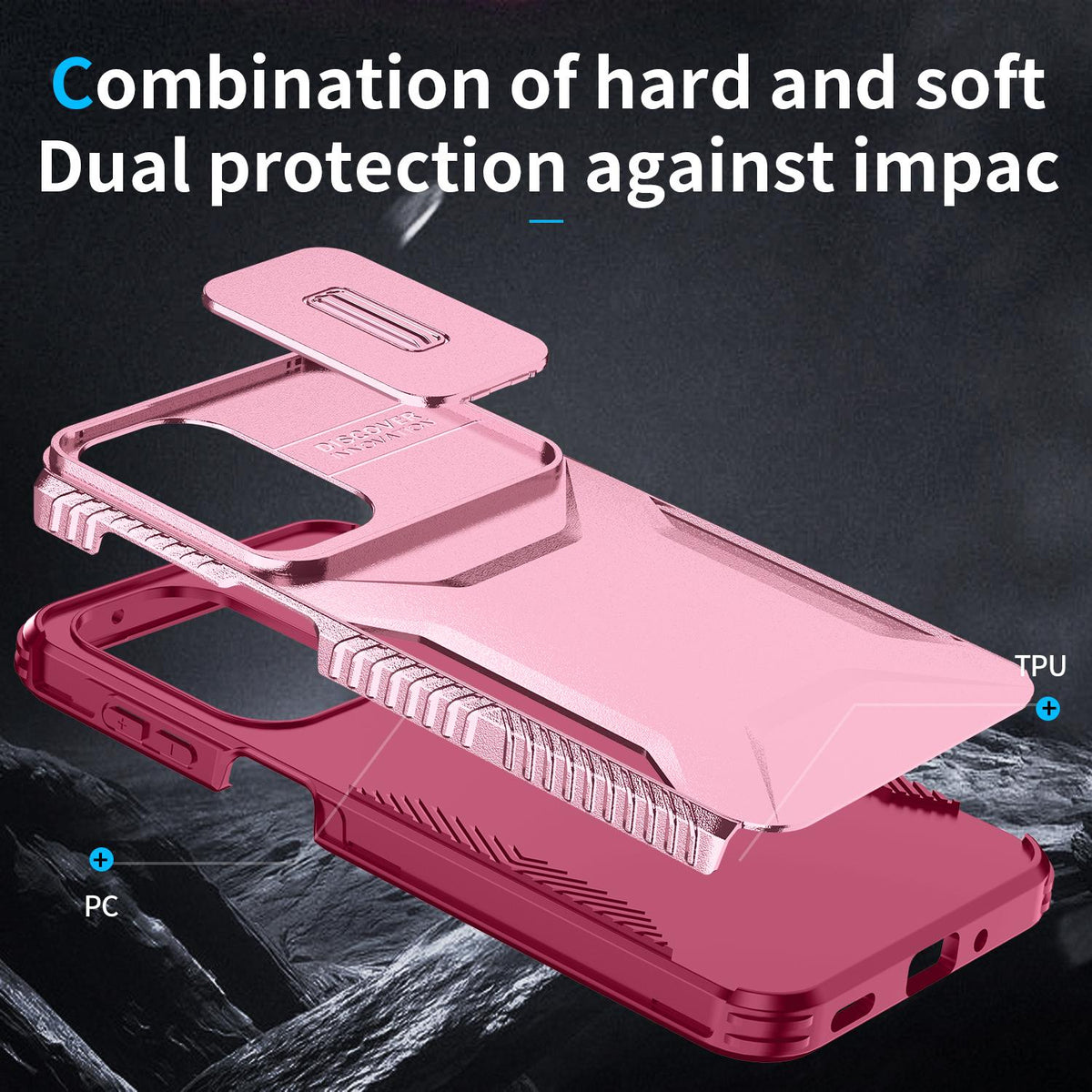 For Galaxy A27 5G Sliding Camshield Phone Case - Pink + Rose Red - EDA006652213C