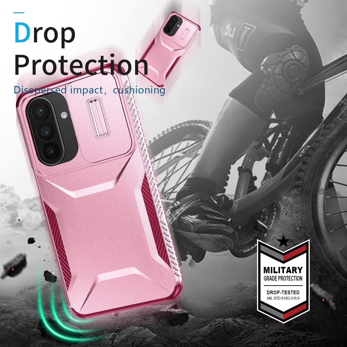 For Galaxy A27 5G Sliding Camshield Phone Case - Pink + Rose Red - EDA006652213C