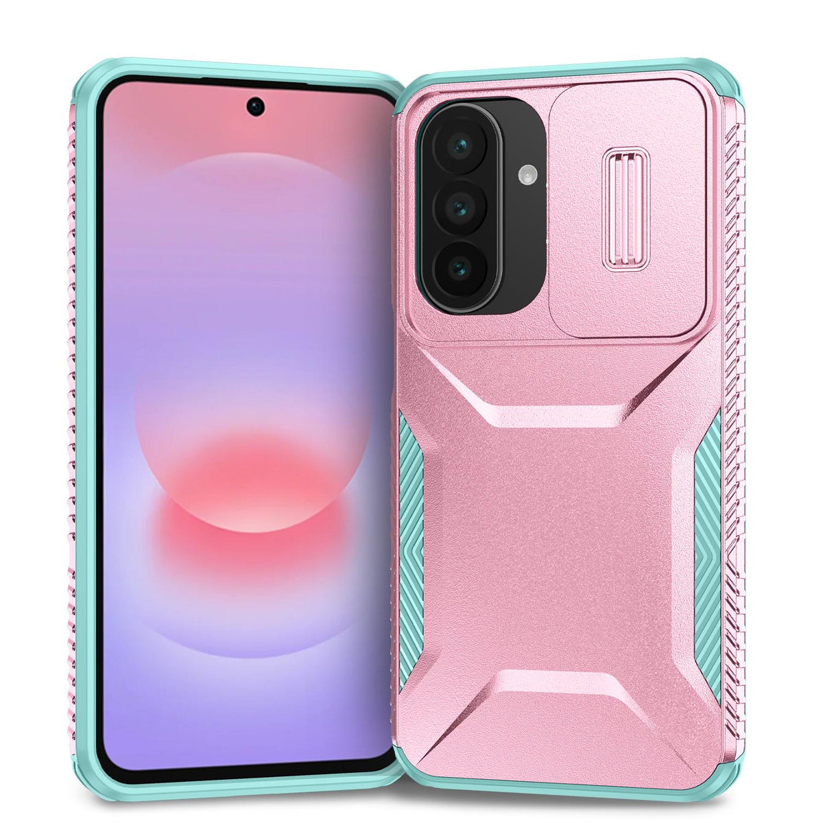 For Galaxy A27 5G Sliding Camshield Phone Case - Grey Green + Pink - EDA006652213F