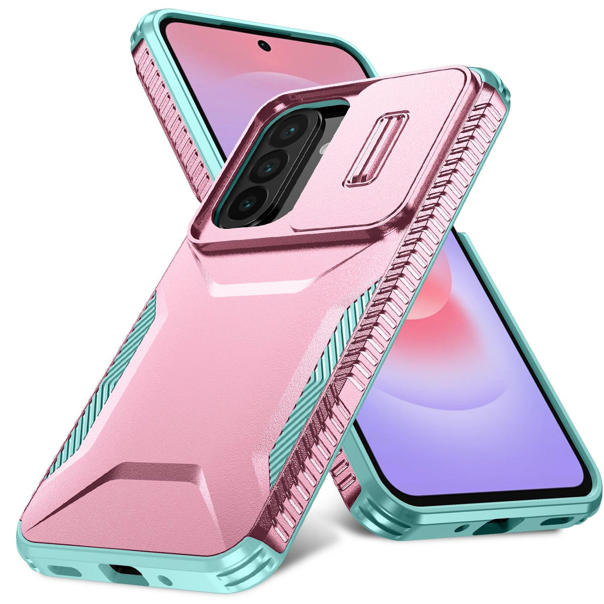 For Galaxy A27 5G Sliding Camshield Phone Case - Grey Green + Pink - EDA006652213F