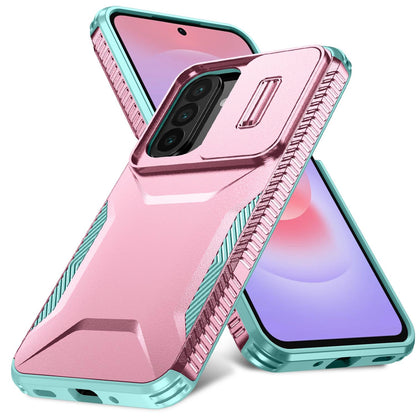 For Galaxy A27 5G Sliding Camshield Phone Case - Grey Green + Pink - EDA006652213F