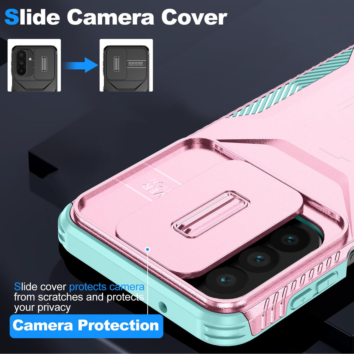 For Galaxy A27 5G Sliding Camshield Phone Case - Grey Green + Pink - EDA006652213F