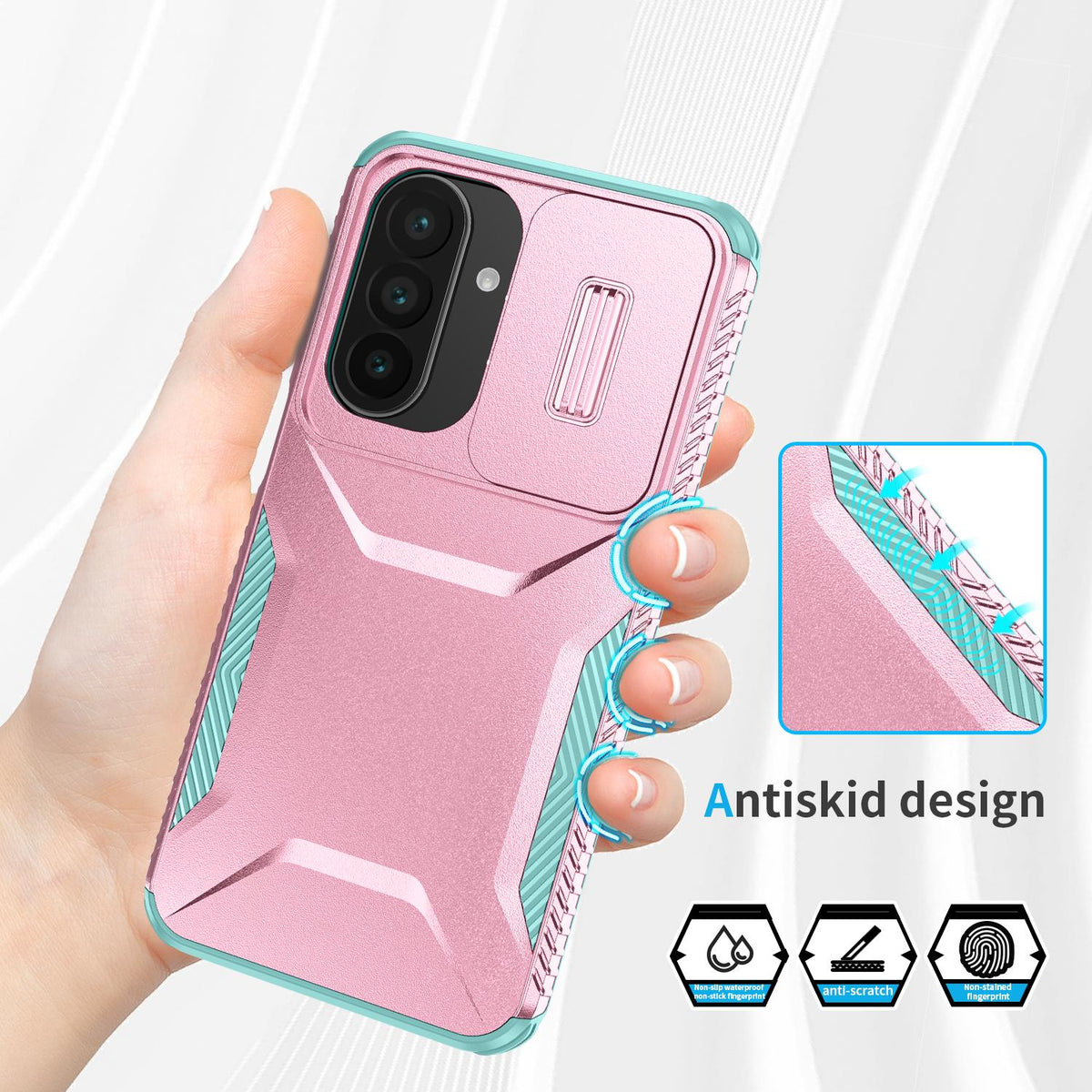 For Galaxy A27 5G Sliding Camshield Phone Case - Grey Green + Pink - EDA006652213F