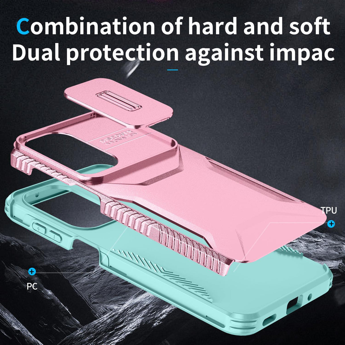 For Galaxy A27 5G Sliding Camshield Phone Case - Grey Green + Pink - EDA006652213F