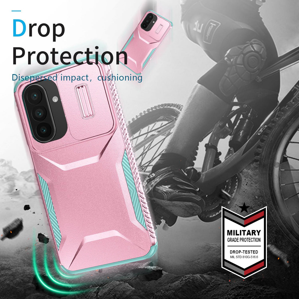 For Galaxy A27 5G Sliding Camshield Phone Case - Grey Green + Pink - EDA006652213F