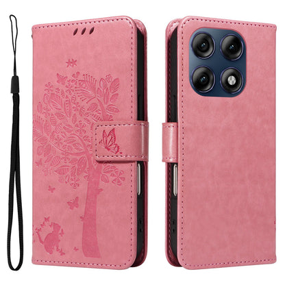 For Motorola Edge 70 Pro 5G Tree & Cat Embossed Pattern Flip Leather Phone Case - Pink - EDA006653315A