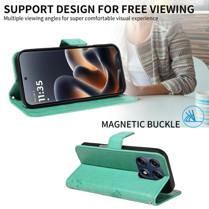 For Motorola Edge 70 Pro 5G Tree & Cat Embossed Pattern Flip Leather Phone Case - Green - EDA006653315B