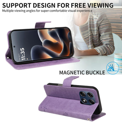 For Motorola Edge 70 Pro 5G Tree & Cat Embossed Pattern Flip Leather Phone Case - Light Purple - EDA006653315C