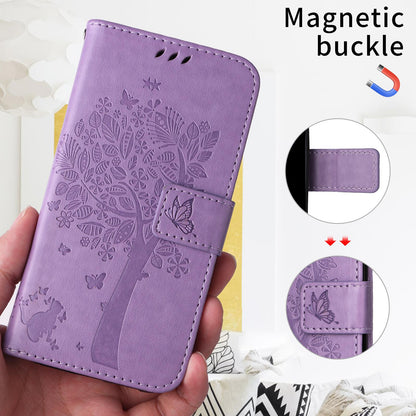 For Motorola Edge 70 Pro 5G Tree & Cat Embossed Pattern Flip Leather Phone Case - Light Purple - EDA006653315C