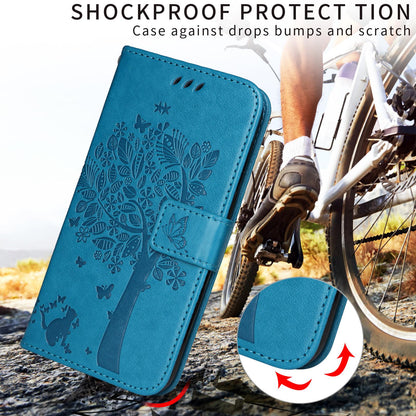 For Motorola Edge 70 Pro 5G Tree & Cat Embossed Pattern Flip Leather Phone Case - Blue - EDA006653315D