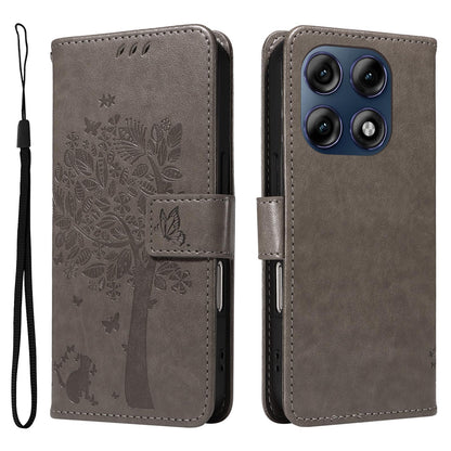 For Motorola Edge 70 Pro 5G Tree & Cat Embossed Pattern Flip Leather Phone Case - Grey - EDA006653315E