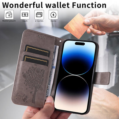 For Motorola Edge 70 Pro 5G Tree & Cat Embossed Pattern Flip Leather Phone Case - Grey - EDA006653315E