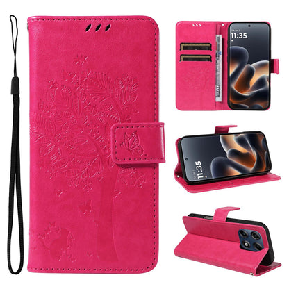For Motorola Edge 70 Pro 5G Tree & Cat Embossed Pattern Flip Leather Phone Case - Rose Red - EDA006653315F