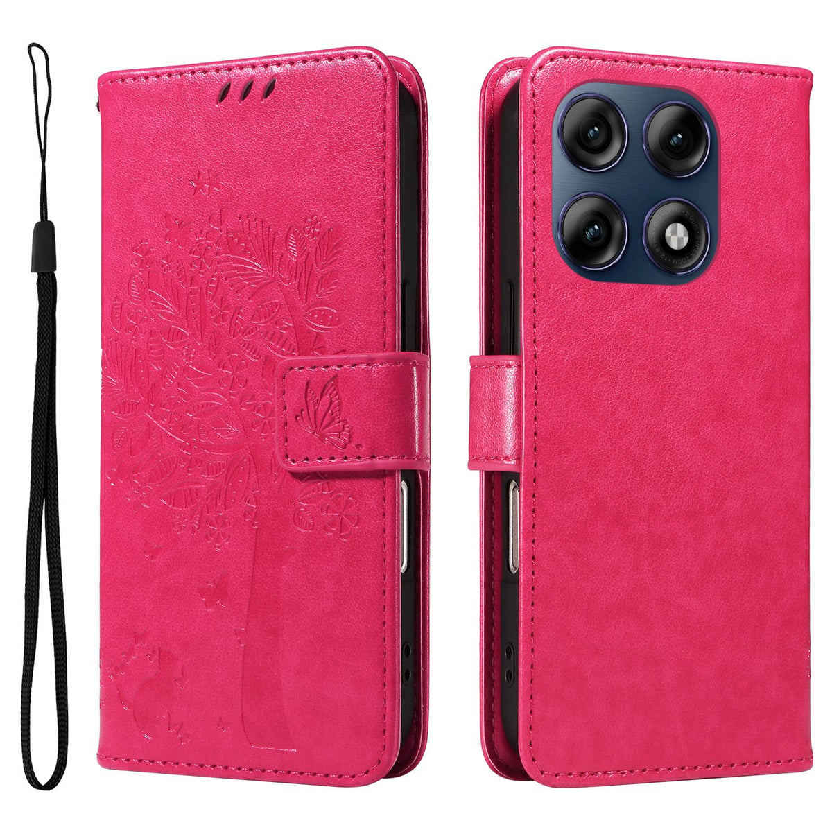 For Motorola Edge 70 Pro 5G Tree & Cat Embossed Pattern Flip Leather Phone Case - Rose Red - EDA006653315F