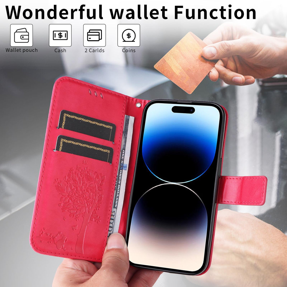 For Motorola Edge 70 Pro 5G Tree & Cat Embossed Pattern Flip Leather Phone Case - Rose Red - EDA006653315F