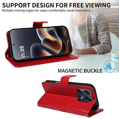 For Motorola Edge 70 Pro 5G Tree & Cat Embossed Pattern Flip Leather Phone Case - Red - EDA006653315G