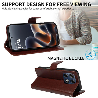 For Motorola Edge 70 Pro 5G Tree & Cat Embossed Pattern Flip Leather Phone Case - Coffee - EDA006653315H